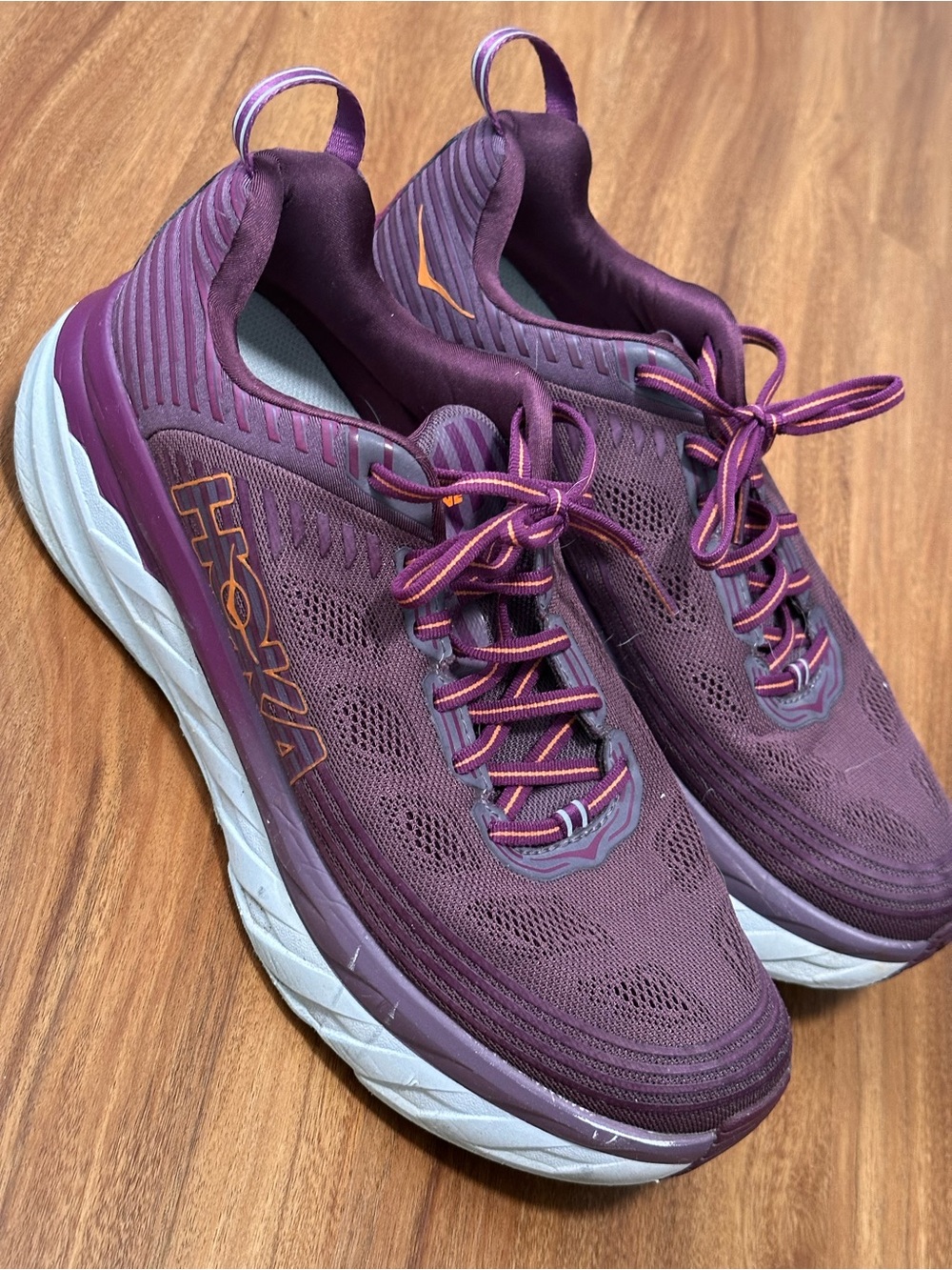Hoka Bondi 6 Sneakers - Plum with Orange Accents - Women’s Sz. 11